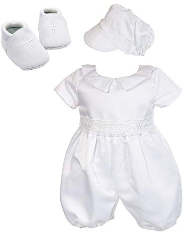 Cinda Boys White Satin Christening Romper Set with Shoes 9-12 Months