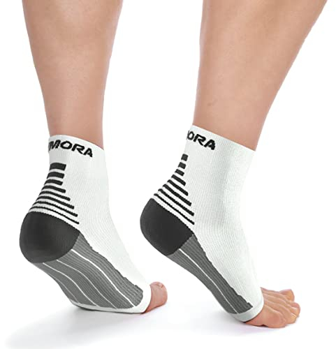 Rymora Foot Compression Socks Sleeves - Ease Plantar Plantar Fasciitis Discomfort and Foot Aches - Supports Heel, Arch & Ankle (One Pair) (White) (Medium: 21-25cm Arch Circumference) [M]
