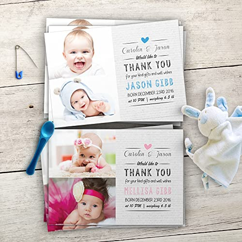Baby Thank You Cards, Personalised, Birth Announcement, Girl or Boy Thank You Cards (Design 22)