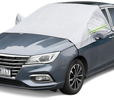 AstroAI 4-Layer Windshield Snow Cover for Ice, UV, Frost - Wiper & Mirror Protector, Windproof Sunshade for Cars, Compact SUVs