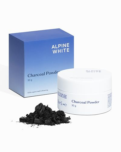 ALPINE WHITE Aktivkohle-Pulver für sichtbar weißere Zähne – Natürlich Zähne aufhellen mit Kokosnuss-Aktivkohle I 30g