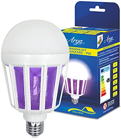 T-Tex Srl -Bombilla E27 Antimosquitos 9W, 6500K, 600 Lumen - 2 en 1 - Luz + LED UV - Mosquitera Eléctrica