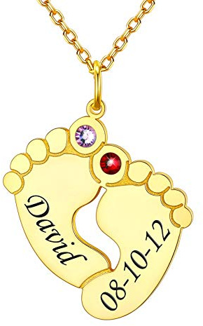 Pies de Bebé con Nombres Grabados Regalo Personalizable para Mama con Piedras Brillantes de Circonita Collar Precioso Plata de Ley 925 con Cristales Brillantes Cadenas Finas Ajustables Tono Oro 18K
