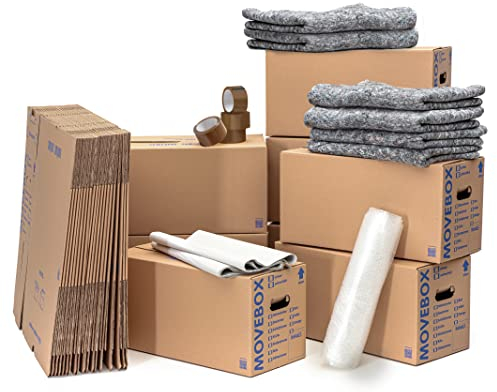 KK Verpackungen® Umzugspaket 3-4 Zimmer Wohnung | Umzugsset 75 Umzugskartons 2-wellig + 5kg Packseide + 2x 0,5x5m + 1x 1,0x5m Luftpolsterfolie + 2x 50x66lfm Klebeband Braun + 6 Umzugsdecken 130x200cm
