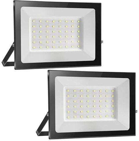 Probapro 2pcs 50W Strahler Außen, Außenstrahler LED Fluter 5000LM 6000K Kaltweiß Scheinwerfer Flutlicht IP65 Wasserdicht, Aussenstrahler für Hinterhof, Garten, Werkstatt