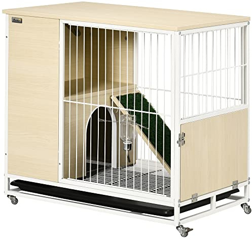 PawHut 2 IN 1 Conigliera con Vassoio Estraibile 78x52.5x76.5 cm