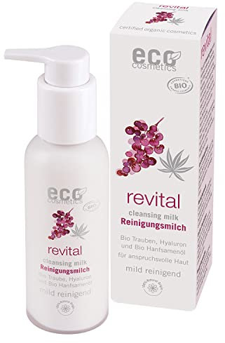 ECO revital Reinigungsmilch 100 ml mit Bio Traubenkern -extrakt, Hyaluron und Bio Hanfsamenöl - Cosmos Organic