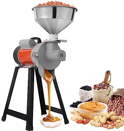 ZXMOTO Wet Peanut Butter Machine Maker 2200W Grain Mill Grinder Grinding Feed Crusher,Sesame Sauce Grinder Home/Commercial for Groundnut, Almond, Cashew Nut and Sesame