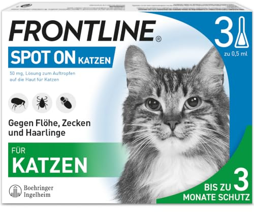 FRONTLINE Spot ON Katze gegen Zecken, Flöhe & Haarlinge - für alle Größen | 3x Pipetten für bis zu 3 Monate Schutz - einfache Anwendung, gute Verträglichkeit - wasserfest
