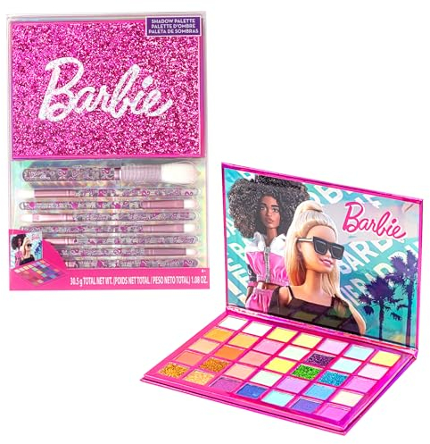 Barbie - Palette di ombretti a 35 pozzetti, colori brillanti e opachi, sfumabili pigmentati, 8 pennelli per l'applicazione dai 8 anni in su, perfetti per feste, pigiama party e makeover, da Townley