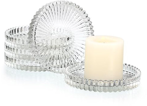 SUMTree 5 PCS Transparent Glass Round Candle Plate Cup Crystal Cup Mat for Pillar Candle Clear Plate Home Décor for Wedding Party Dinner Event Centerpiece Home Decor, 9.8cm (Clear)