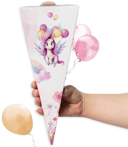 TOBJA Mini Schultüte für Geschwister Einhorn Design, Ideale Zuckertüte Mädchen, perfekt für Süßigkeiten | Kleine Schultüte für Schwester