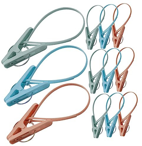 CHILDWEET 12pezzi Mollette Antivento Per Bucato in Plastica Con Laccetti Clip Antiscivolo Per Asciugatura Abiti e Trapunte Resistenti e Leggere Per Uso Domestico e Viaggio