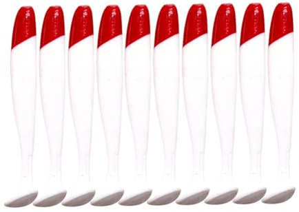 Kexpery 10 pièces ver Artificiel Swimbait 5.5/6.3/7 cm tête Rouge Corps Blanc Queue en T appât PVC Volant T Queue leurre de pêche pour Truite Bar (7 cm)