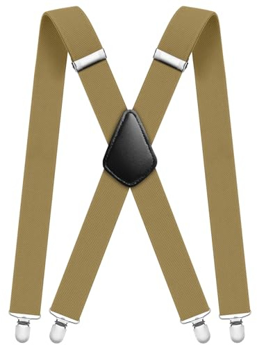 Aomig Bretelles Homme Larges Réglable 4 Clips, Bretelles Extra Larges en X pour Hommes avec Pinces Noires et Tissu Épais - 3.5 cm