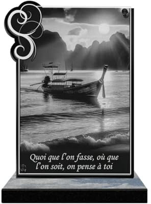 ETERNEL - Plaque Funéraire Personnalisée Cadre Ornements - Bateau, Mer, Marin, Port - Texte Personnalisable, Plaque Funéraire Gravée au Laser pour Hommage, Plaque Tombale, Funérailles, Enterrement
