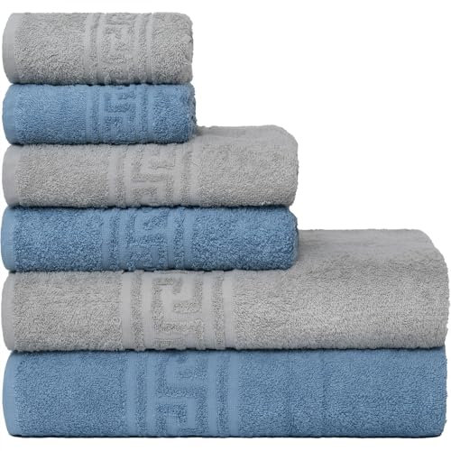 nice homeit Handtuch-Set, 6-teilig, 100% Baumwolle, weich und sehr saugfähig, Handtuch-Set für Badezimmer, Gesicht und Bidet in verschiedenen Größen, hergestellt in Italien, Blau/Grau