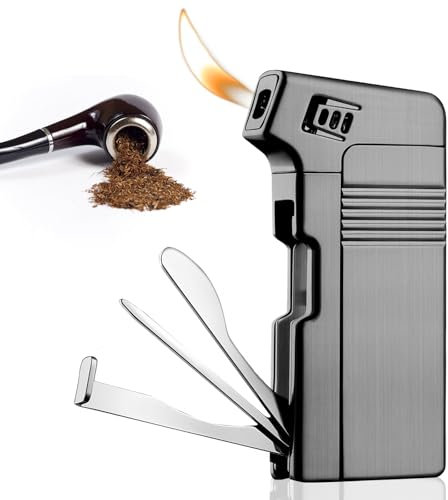 Accendino a Pipa Ricaricabile Vintage - Torcia Morbida Con 3 Strumenti per la Pulizia dei Tubi - Creativo per Uomini (Venduto Senza Gas)