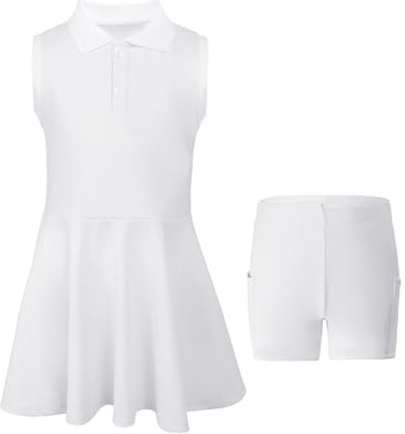 SPFASZEIV Tennisklänning för flickor med separata shorts fickor ärmlös golf atletisk klänning polo tennisoutfit 5-15 år