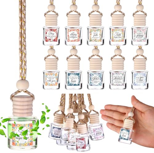 ULELE 30 Set Gift Bulk 8ml Hanging Car Air Freshener Diffuser Empty Glass Bottle Appreciation Sunday School Gifts for Christian, Cylinder