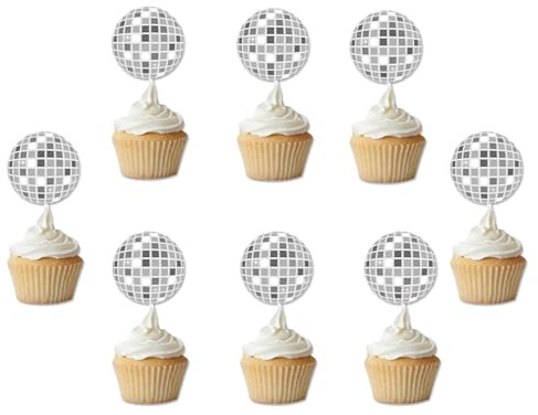 24 bolas de discoteca decorativas para cupcakes, decoración para cupcakes, decoración de cupcakes, decoración para bares de cumpleaños, frutas, aperitivos de los 70, 80 y 90