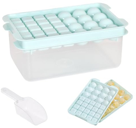 Stampo Cubetti di Ghiaccio con Coperchio,Ghiaccio Stampo in Alimentare, Impilabili Vaschette Ghiaccio,Viene Fornito con Una pala e un Contenitore,per DIY Alimenti,Bevande Ghiacciate