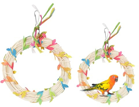 Balançoire à oiseaux – Perchoir pour cage à oiseaux, jouet créatif interactif avec feuilles pour perruches, conures, calopsittes