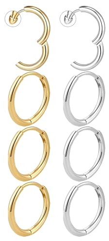 Mochity 4 Paires Boucles d'oreilles Creoles Femme, Boucle d'oreille Creoles Acier Inoxydable, 8-20mm Creole Or Créoles Argent Femme, Piercing Oreille Bijoux (Or + argent, 4 paires 18 mm)