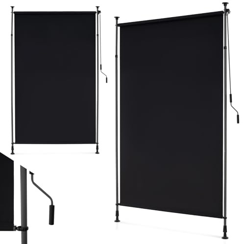 COSTWAY Vertikal markis utomhus, vertikal markis 150 x 220–310 cm, justerbar höjd och utdragbar, balkongmarkis utan borrning, balkongrullgardin med vev, insynsskydd solskydd för balkong, terrass