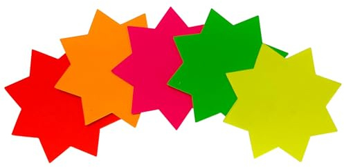 Pack of 60 Assorted Coloured Neon Fluorescent Stars 75 x 75mm - Price Signs, Star Shape Signs Price Eye-catching, Retail Store Price Label Garage Sale Supplies Tags for Party and Decoration