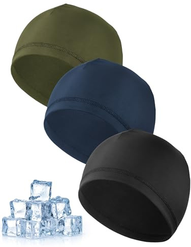 MELLIEX 3 Piezas Gorro para Hombre Mujer, Transpirable Seda Helada Running Skull Cap Multifuncional Gorro Bajo Casco para Ciclismo Moto