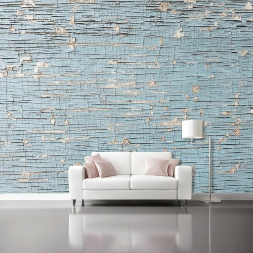 Mural Wallpaper for Blue Paint Cracks Industrial Nostalgic Wall Art for Bedroom, 350 x 256 cm Murals for Bedroom,for Living Room Kids Bedroom Office Hallway Kitchen Blue Gray