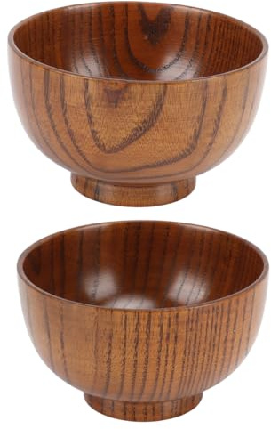 Tomedny 2pcs Bols en bois faits à la main, bol japonais en bois pour nouilles à soupe de riz tremper salade dessert collations à thé de café au café pour le restaurant à domicile