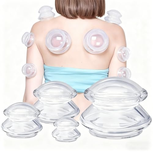 Esshogo 4 Stück Silikon Schröpfgläser, Vakuum Schröpfköpfe, Cupping set, Vakuum massagegerät, Saugglocke für massage, Vakuum saugnapf set, für Ganzkörpermassage und Stressabbau Ganzen