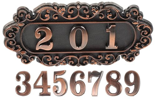 Toddmomy Plaque de Numéro de Maison Extérieur en Style Européen Vintage, Ensemble Complet 0-9 en Métal Résistant, Plaque Décorative pour Porte D’entrée, Installation Facile, Design Créatif
