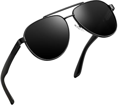 Joopin Occhiali da Sole da Uomo Polarizzati Pilota Premium Al-Mg Doppio Ponte Classico Vintage Goccia Donna Occhiali da Protezione UV400 (Nero)