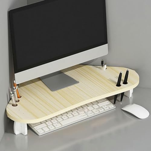 skärmstativ för skrivbord, Hörnbildskärmsstativ med pennhållare, ergonomisk triangel for datorskärm, utrymmesbesparande kontorsskrivbordshylla for bärbar dator/skrivare, vit(Maple)