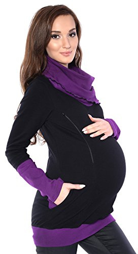 Mija – mamma/2-i-1 amningströja och mammatröja, asymmetrisk krage 4020 A, Svart/lila, 40