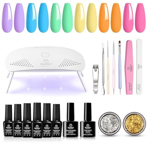 Beetles Gel Polish Kit - Rainbow Sprinkles Collection Pastel Gel Polish Set - UV LED Nail Lamp - Base & Top Coat - Nail Art