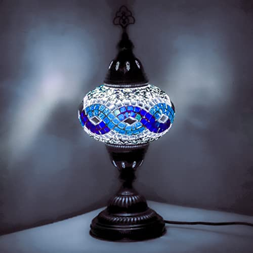 Enva turkisk marockansk tiffany-stil handgjord mosaikbord bord sängbord nattlampa lampskärm med LED-lampa stor glob