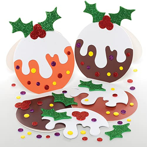 Baker Ross FE877 Kit de Tarjetas de Pudín Navideño - Paquete de 6, Haz tus Propias Tarjetas Navideñas, Ideales para Proyectos de Manualidades para Niños
