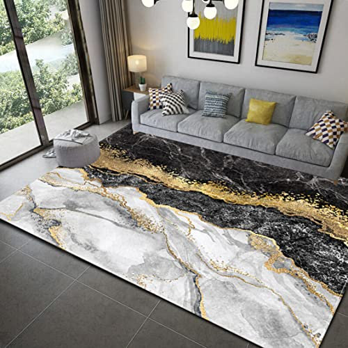 Abstrakter Marmor Wohnzimmer Großer Teppich Kreativ Schwarz Grau Blau Rosa Gold Pailletten Marble Moderner Teppich Schlafzimmer Nachttisch Sofa Couchtisch Rutschfeste Matte (Bunt 1,120x160 cm)