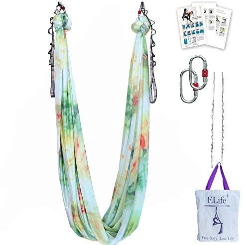 Aerial Yoga-Hängematte, 5,5 m, Premium-Antennen-Seidenstoff, Schaukel für Antigravitation, Inversion, Mit Gänseblümchenkette, Karabiner und Posenführung, Pfauengrün