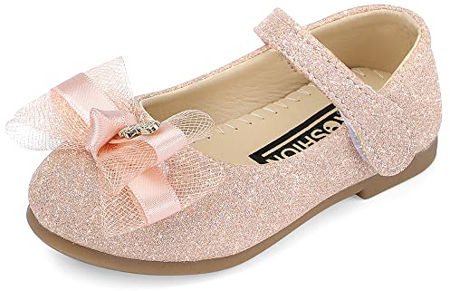 MK MATT KEELY Girls Party Wedding Shoes Mary Jane Ballet Dress Flat with Bow for 2-7 Years Toddlers Kids Pink,6 UK Child(CN24)