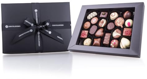 CHOCOLISSIMO - Cadeau chocolat - Cadeau pralines - 20 pralines raffinées dans une boîte argentée, idée cadeau anniversaire, anniversaire, saint valentin pour femme, homme, papa, maman, cadeaux de luxe