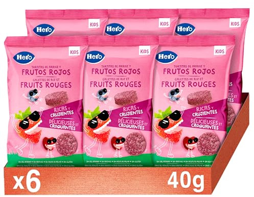 Hero Snack Tortitas de Arroz y Frutos Rojos sin aditivos ni aceite de palma- Pack de 6x40gr