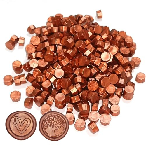 Sello de cera octogonal, 500 piezas de cuentas de cera, para sello de cera vintage y cartas, invitaciones, tarjetas, paquete de regalo (Oro-Bronce, 500)