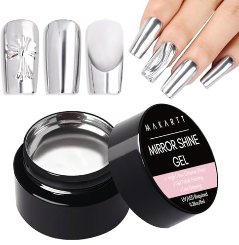 Makartt Metallic Nail Painting Gel, Silver Gel Nail Polish 8ml, 3D Metal Painting Gel Drawing Nail Gel, Mirror Nails Finish 3D Metal Mirror Effect