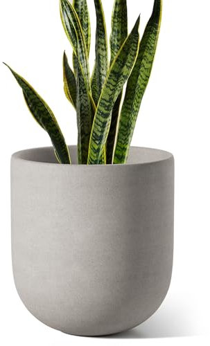 LE TAUCI 25 cm Vaso per Piante, Vaso in Ceramica per Piante da Interno, Vasi per Piante per Casa, Giardino, Patio Ufficio, Vaso per Fiori da Esterno con Fori di Drenaggio, Grigio