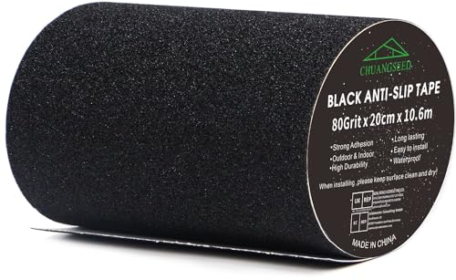 CHUANGSEED Schwarzes Anti-Rutsch-Klebeband 20cm x 10,6m High Grip Anti-Rutsch-Klebeband, für Treppen, Stufen, für Drinnen und Draußen Hochwertiges selbstklebendes Sicherheitsband